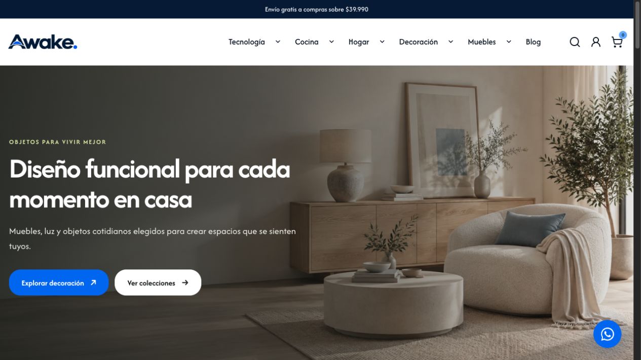 Portada real del demo Awake para PrestaShop